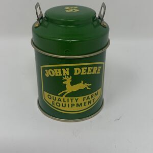 Vintage John Deere Quality Farm Equipment Green Metal Salt Shaker Tin Canister